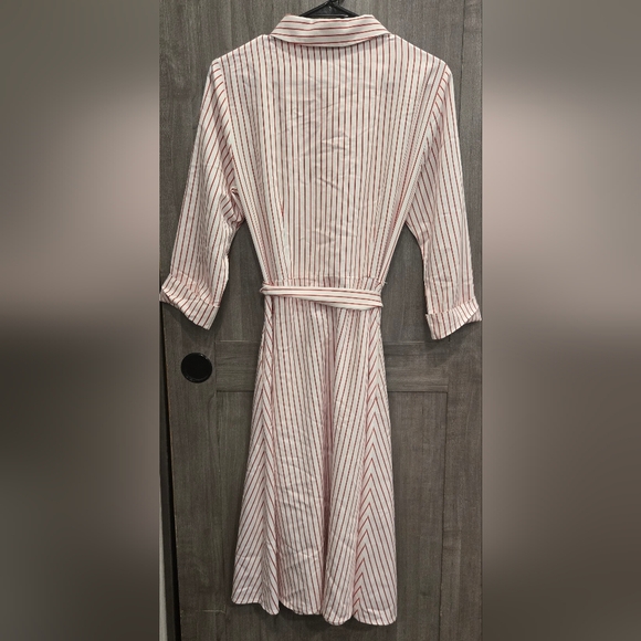Red And White Candy Striped Daniel Cremieux Shirt Dress With Belt Sash - Picture 6 of 7